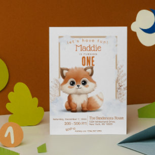 Cute Fox Winter Custom Birthday Party Invitation