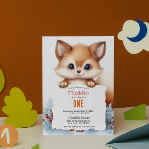 Cute Fox Winter Custom Birthday Party Invitation