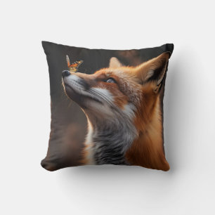 Cute fox with a butterfly sitting on its nose throw pillow