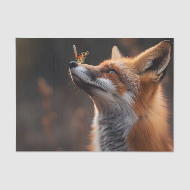 Cute fox with a butterfly sitting on its nose tissue paper (Front)