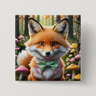 Cute Fox with a Green and Pink bow 2 Inch Square Button