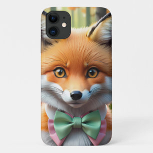 Cute Fox with a Green and Pink bow iPhone 11 Case