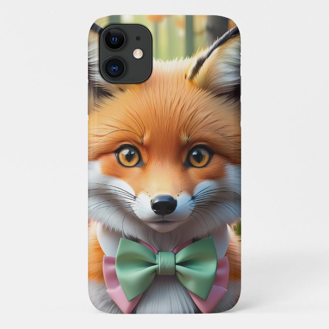 Cute Fox with a Green and Pink bow Case-Mate iPhone Case (Back)