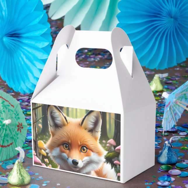 Cute Fox with a Green and Pink bow Favor Box (Party)
