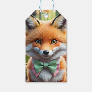 Cute Fox with a Green and Pink bow Gift Tags
