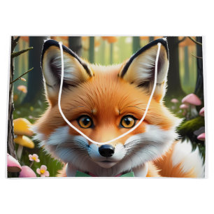 Cute Fox with a Green and Pink bow Large Gift Bag