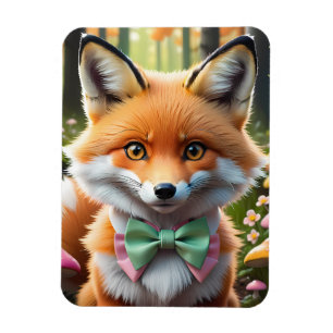 Cute Fox with a Green and Pink bow Magnet