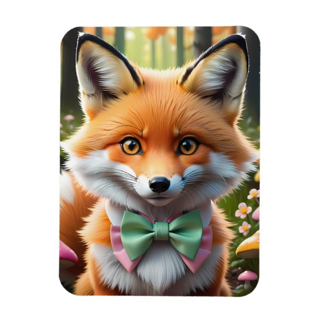 Cute Fox with a Green and Pink bow Magnet (Vertical)