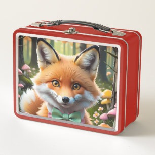 Cute Fox with a Green and Pink bow Metal Lunch Box