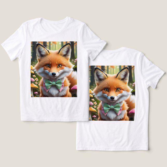 Cute Fox with a Green and Pink bow Tri-Blend Shirt (Design Front & Back)