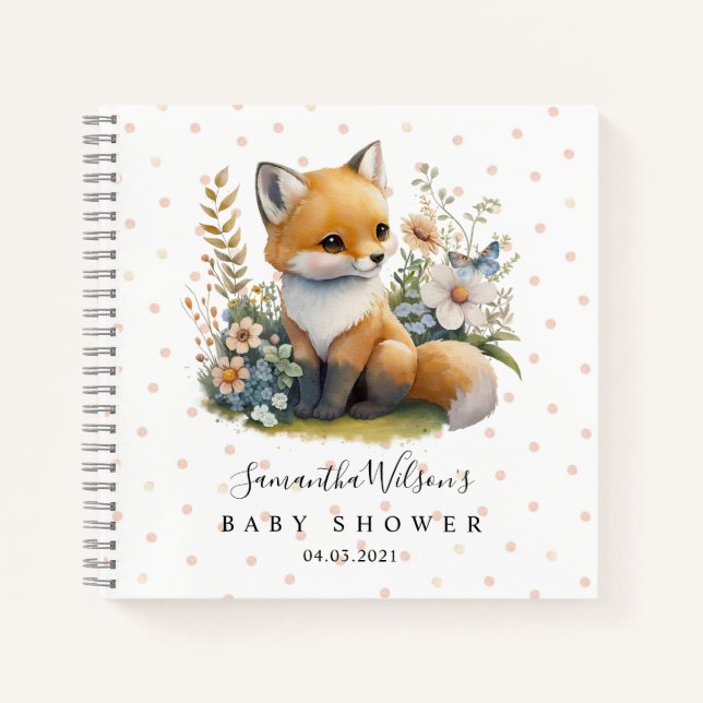 Cute Fox with Butterfly Baby Shower Guest Book (Front)