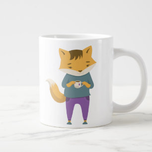 Cute fox with cup of tea