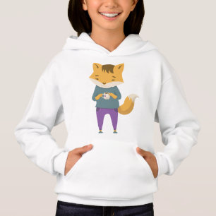 Cute fox with cup of tea