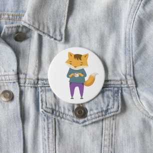 Cute fox with cup of tea 3 inch round button