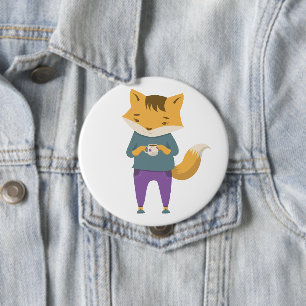Cute fox with cup of tea 4 inch round button