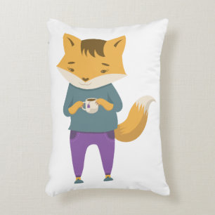 Cute fox with cup of tea accent pillow
