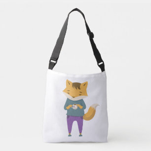 Cute fox with cup of tea crossbody bag