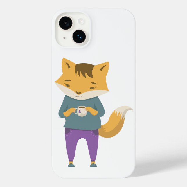 Cute fox with cup of tea iPhone case (Back)