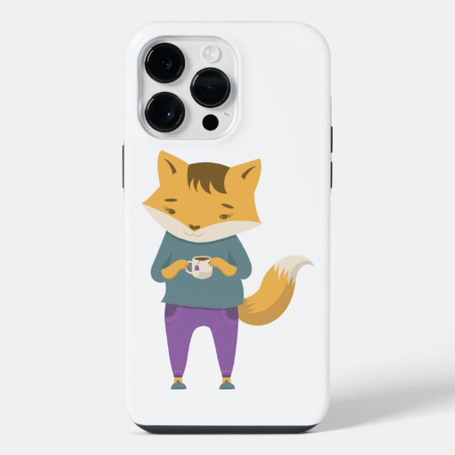 Cute fox with cup of tea iPhone case (Back)