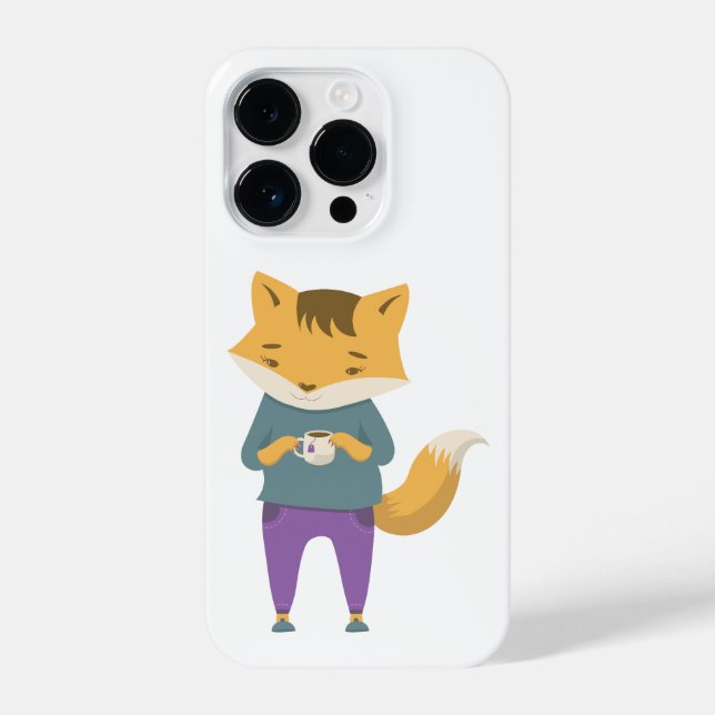 Cute fox with cup of tea iPhone case (Back)