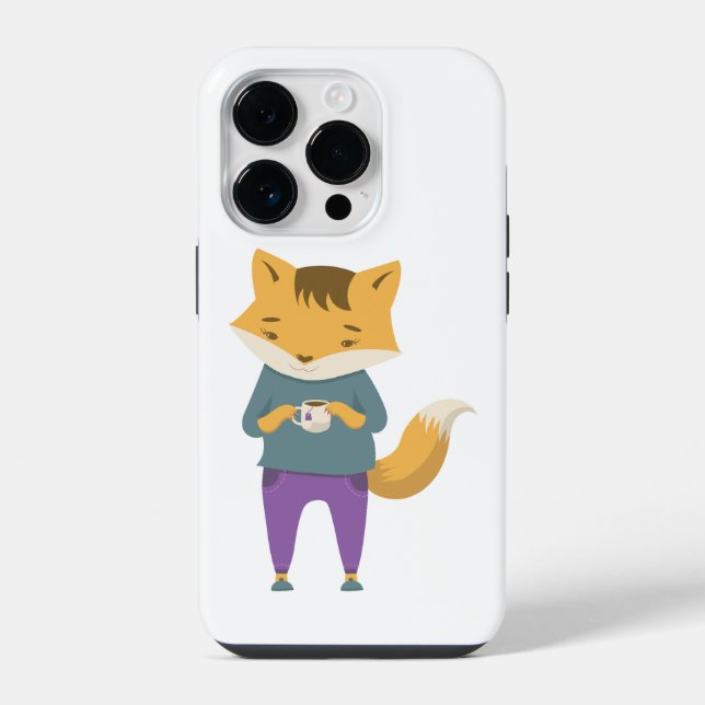 Cute fox with cup of tea iPhone case (Back)