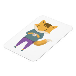 Cute fox with cup of tea magnet