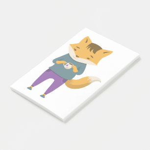 Cute fox with cup of tea post-it notes