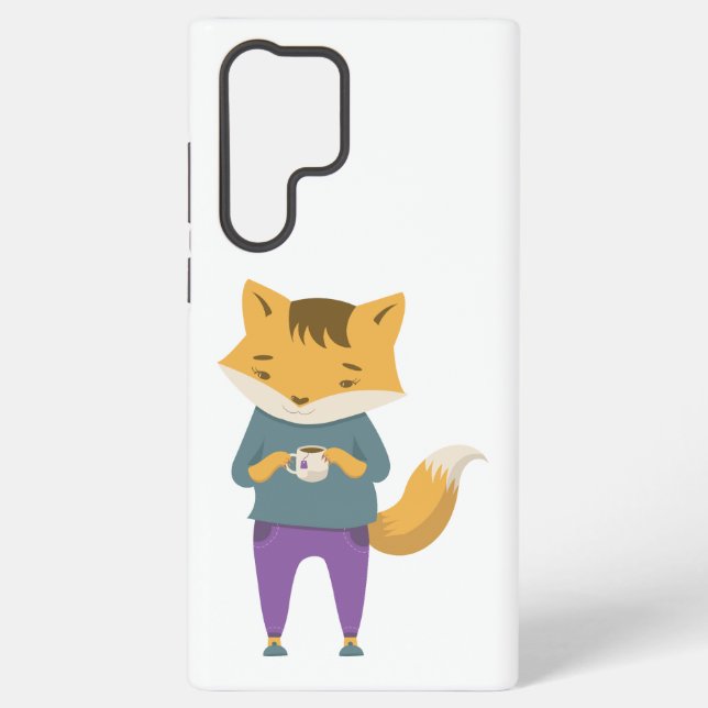 Cute fox with cup of tea samsung galaxy s22 ultra case (Back)