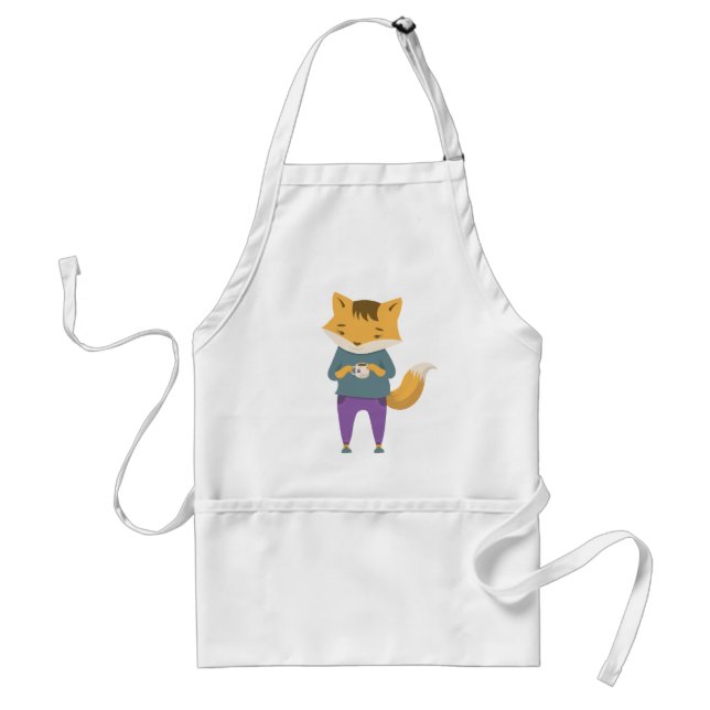 Cute fox with cup of tea standard apron (Front)