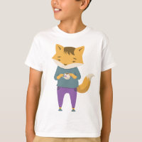 Cute fox with cup of tea