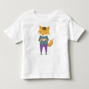 Cute fox with cup of tea toddler t-shirt