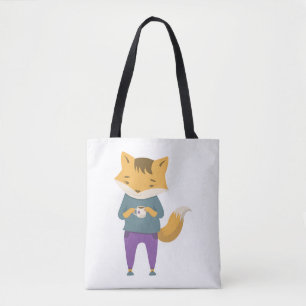 Cute fox with cup of tea tote bag