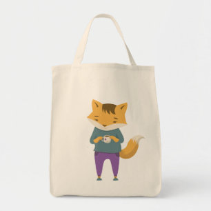 Cute fox with cup of tea tote bag