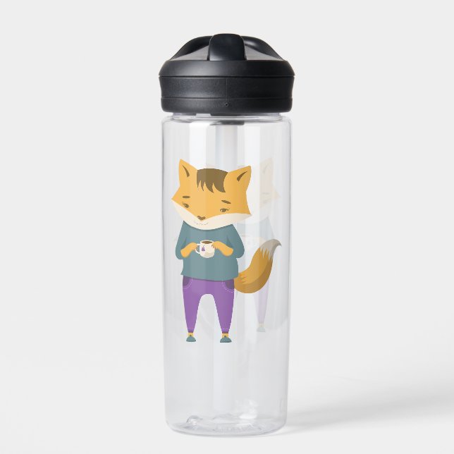 Cute fox with cup of tea water bottle (Front)