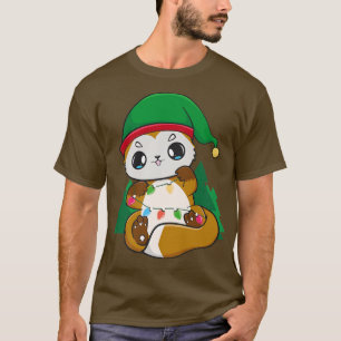 Cute Fox With Elf Crew And Christmas Light Premium T-Shirt