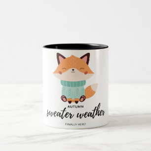 cute fox with fall sweater illustration Two-Tone coffee mug