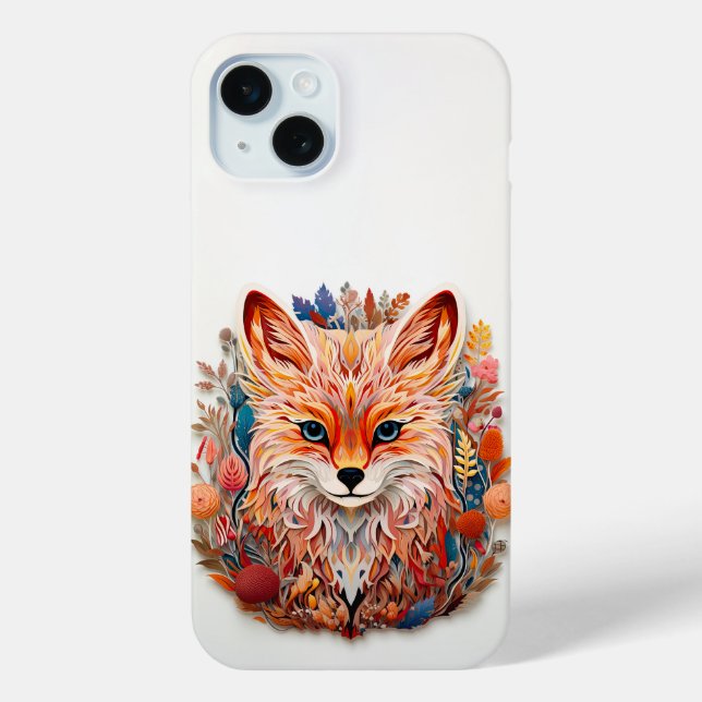 Cute Fox with flowers Paper Cutout Case-Mate iPhone Case (Back)