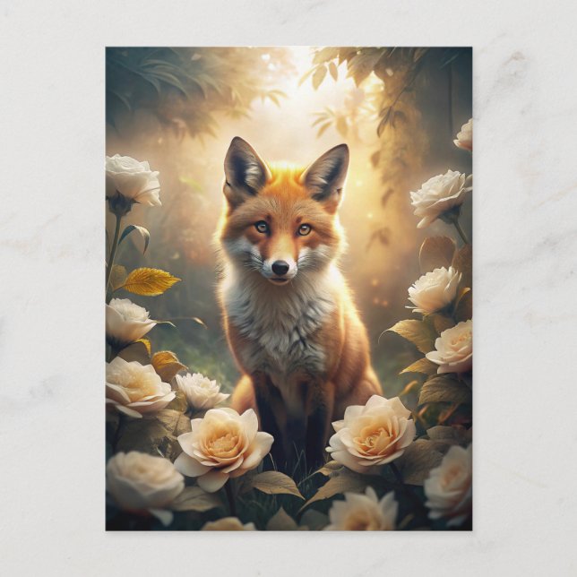 Cute Fox with Flowers Postcard (Front)
