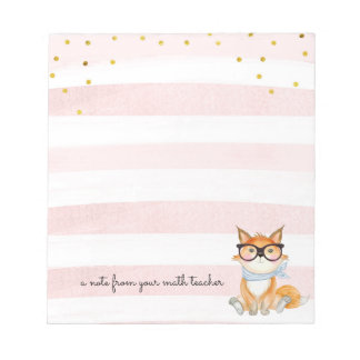 Cute Fox with Glasses Math Teacher Notepad