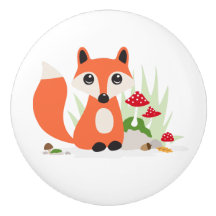 Cute fox with toadstool mushrooms