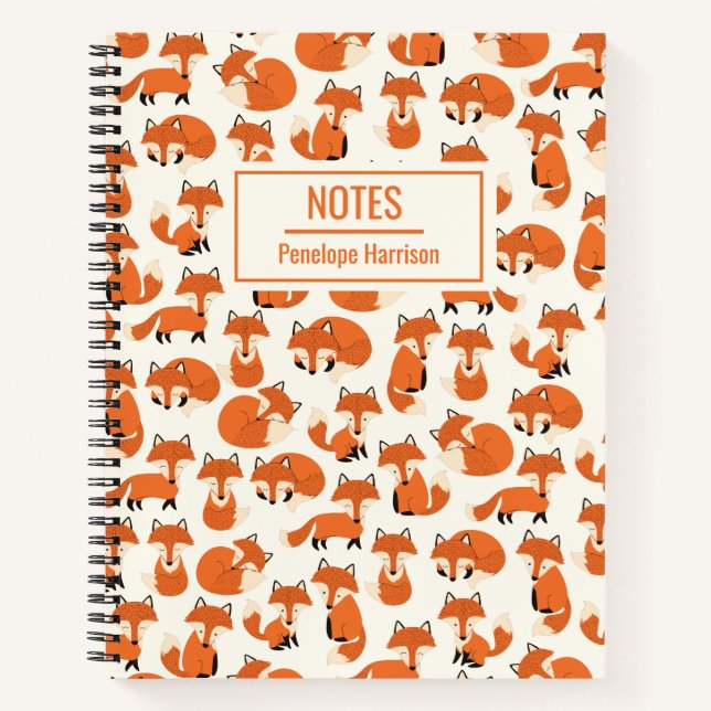Cute Fox Woodland Forest Pattern Personalized Notebook (Front)
