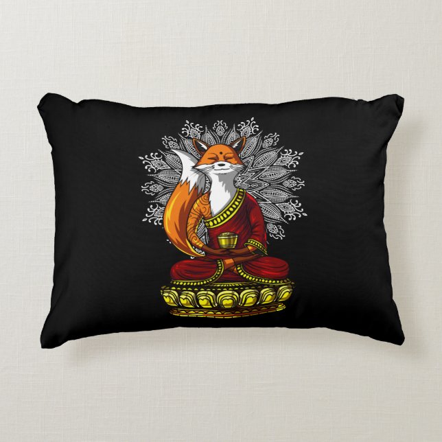 Cute Fox Yoga Zen Meditation Buddha Animal Accent Pillow (Front)