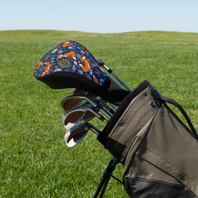 Cute Foxes Birds & Flowers Pattern Golf Head Cover (In Situ)