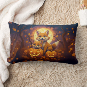 Cute foxes celebrate happy Halloween Lumbar Pillow