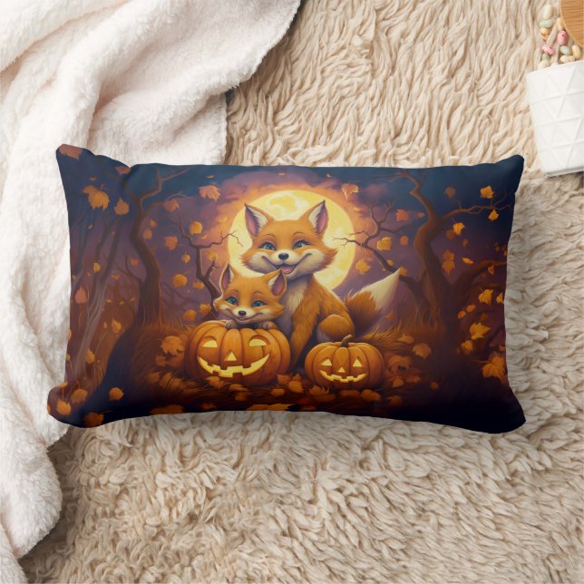Cute foxes celebrate happy Halloween Lumbar Pillow (Blanket)