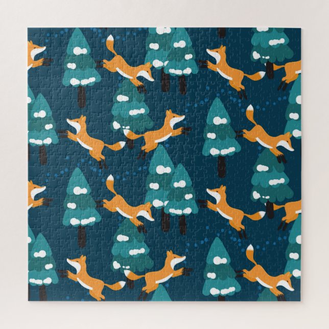 Cute Foxes: Charming Vintage Seamless Jigsaw Puzzle (Vertical)