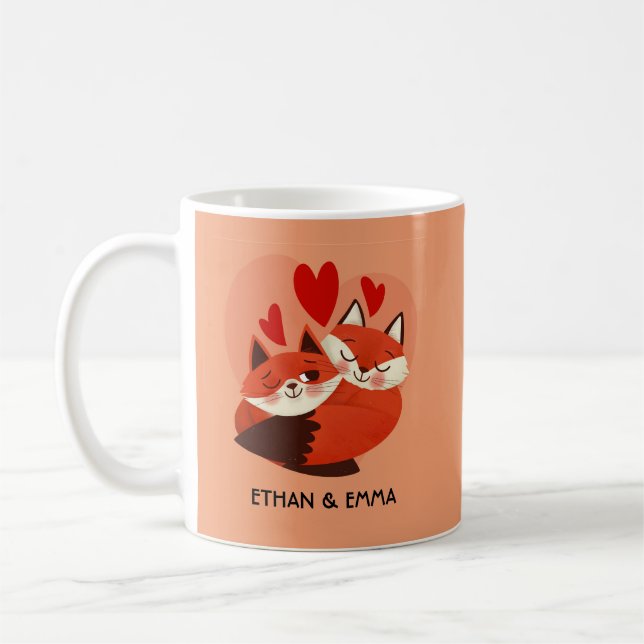 Cute Foxes Couple Personalized Valentine's Day Coffee Mug (Left)