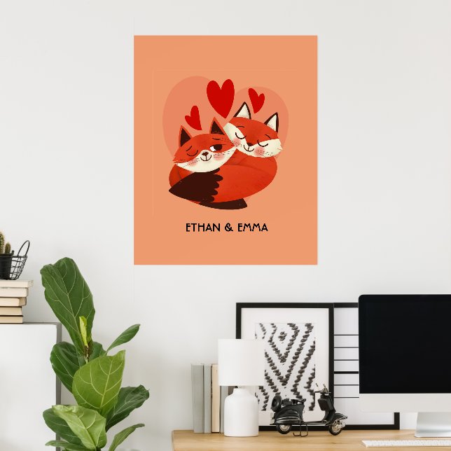 Cute Foxes Couple Personalized Valentine's Day  Poster (Home Office)