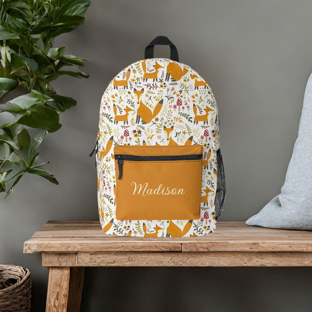 Cute Foxes Custom Name Printed Backpack (Creator Uploaded)
