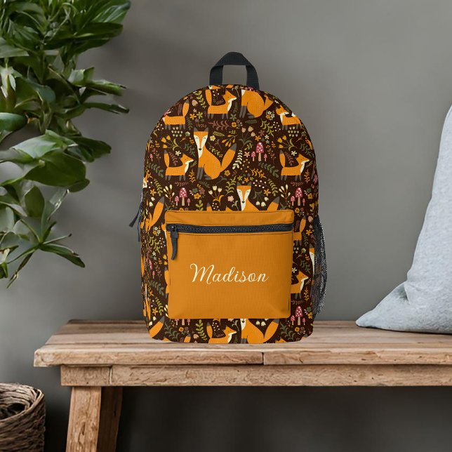 Cute Foxes Custom Name Printed Backpack (Creator Uploaded)